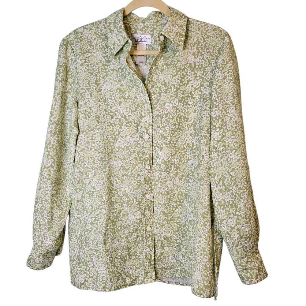 Villager Sport green/white button down shirt. M. #968